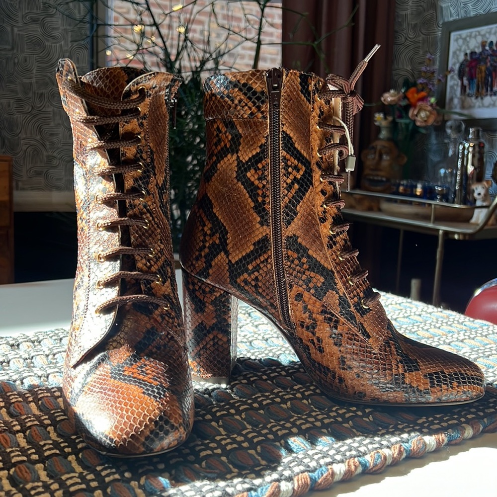 ❌SOLD❌ Pinko - Brown Python lace-up booties - Sz 39